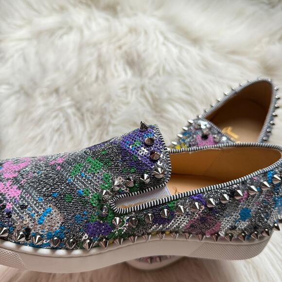 NWT • Christian Louboutin PIK BOAT Sequin Splash Spiked Stud Sneaker Size: 35 - Picture 10 of 12